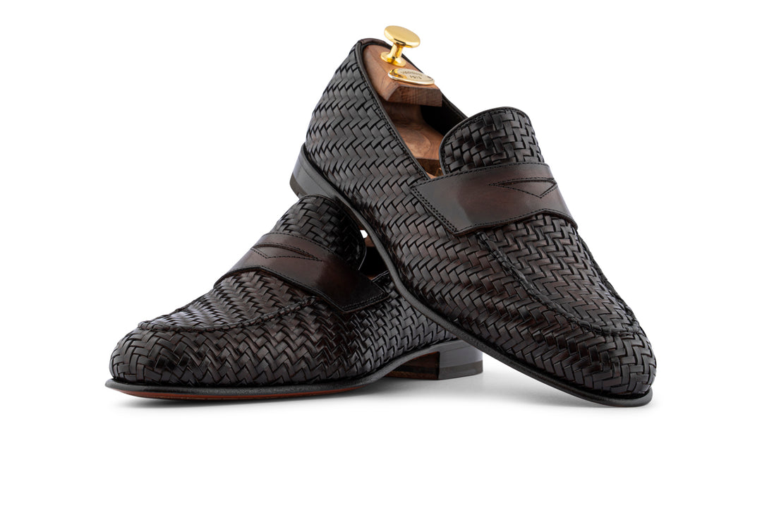 Hand -painted woven leather moccasin