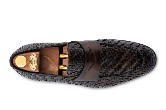 Hand -painted woven leather moccasin