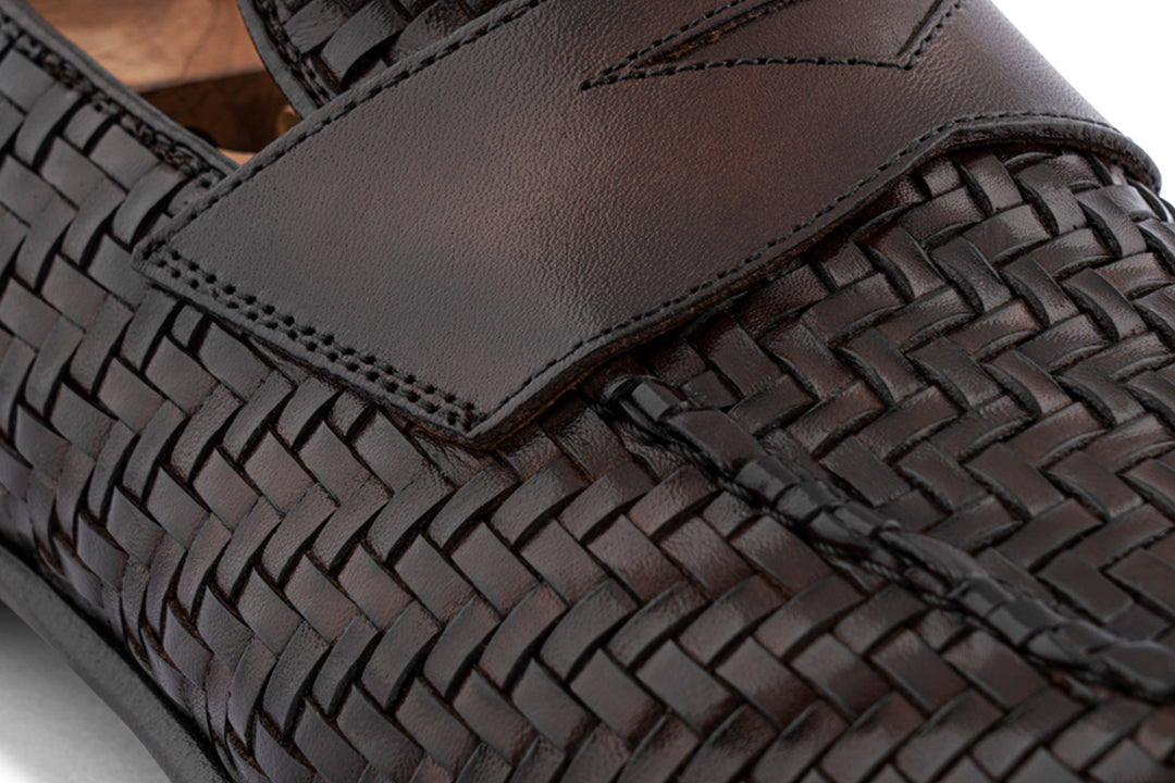 Hand -painted woven leather moccasin