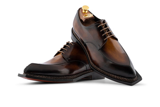 Hand -painted leather derby and Norwegian processing