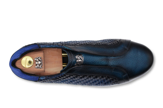 Sneakers slipon in pelle intrecciata