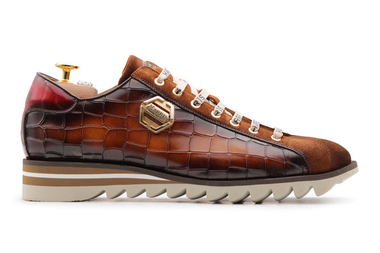 Crocodile effect leather sneakers and suede