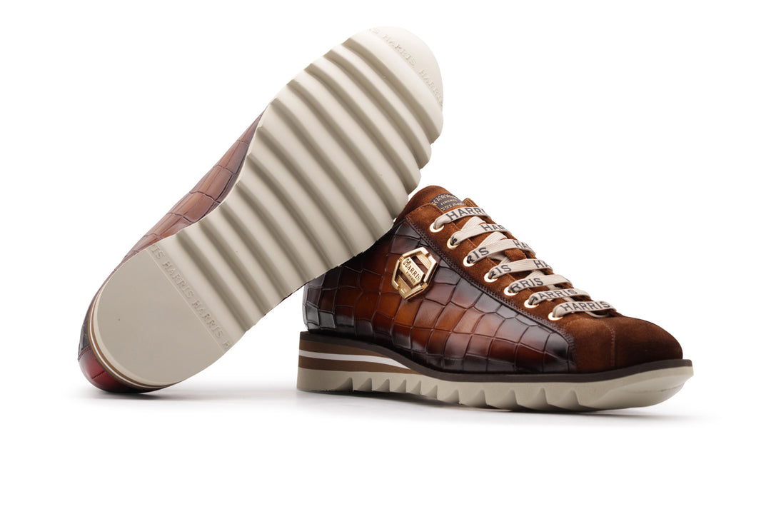 Crocodile effect leather sneakers and suede