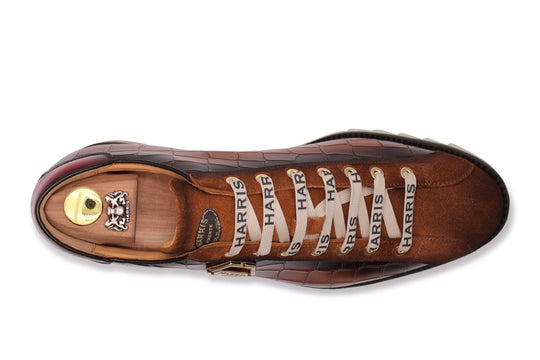 Crocodile effect leather sneakers and suede