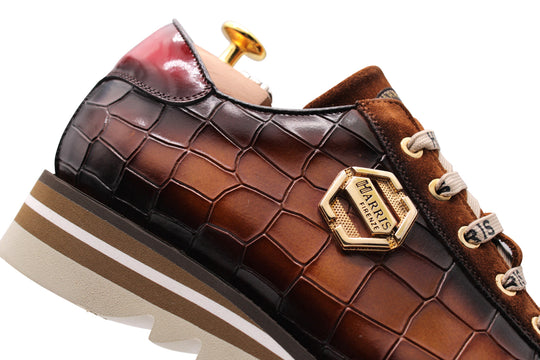 Crocodile effect leather sneakers and suede