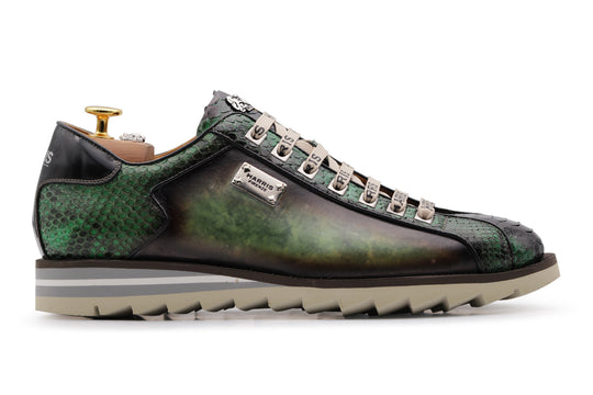 Hand -painted leather sneakers and python