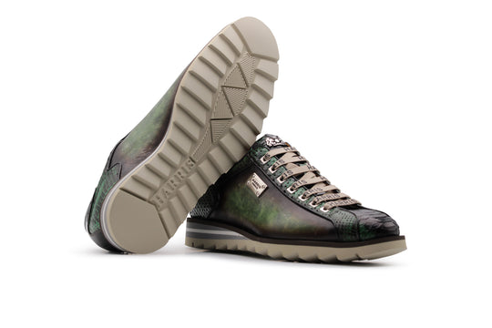 Hand -painted leather sneakers and python