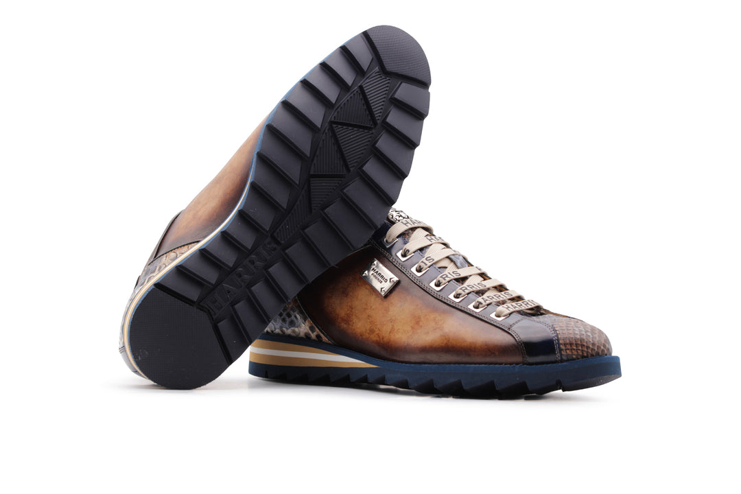 Hand -painted leather and python sneakers
