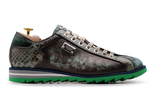 Hand -painted leather sneakers and python