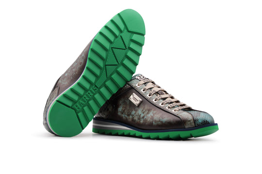 Hand -painted leather sneakers and python