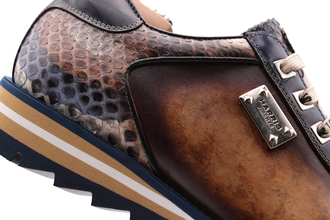 Hand -painted leather and python sneakers