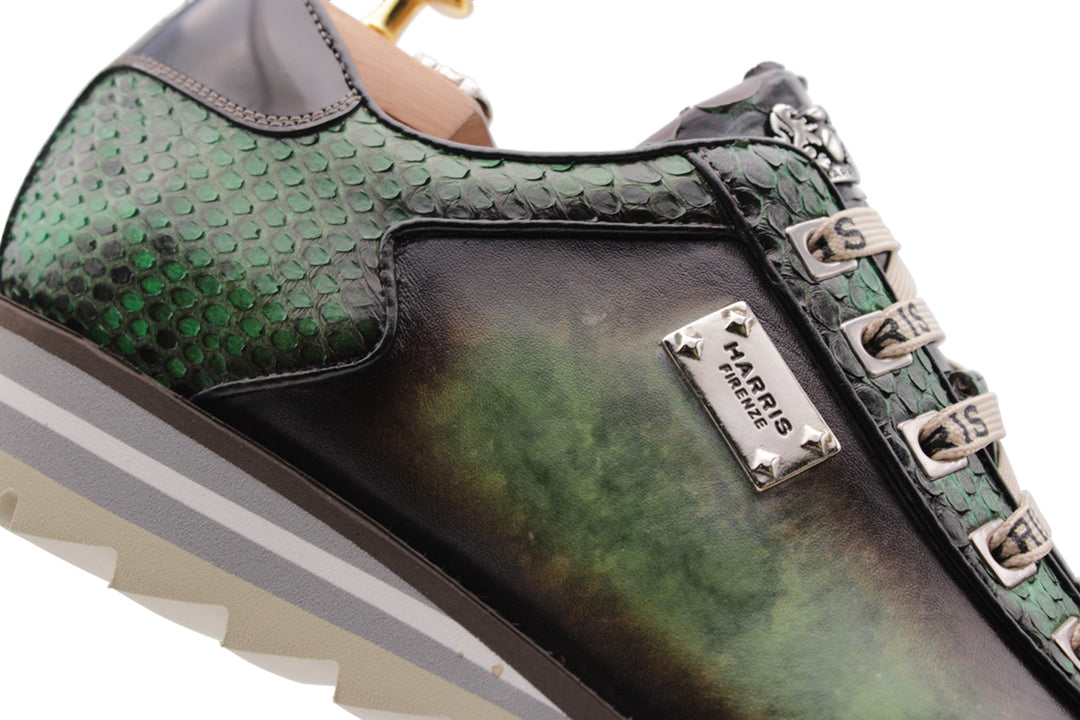 Hand -painted leather sneakers and python