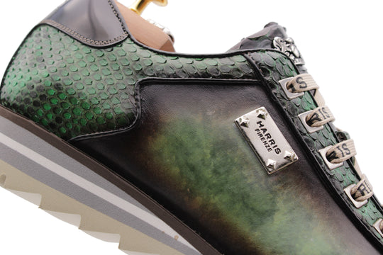Hand -painted leather sneakers and python