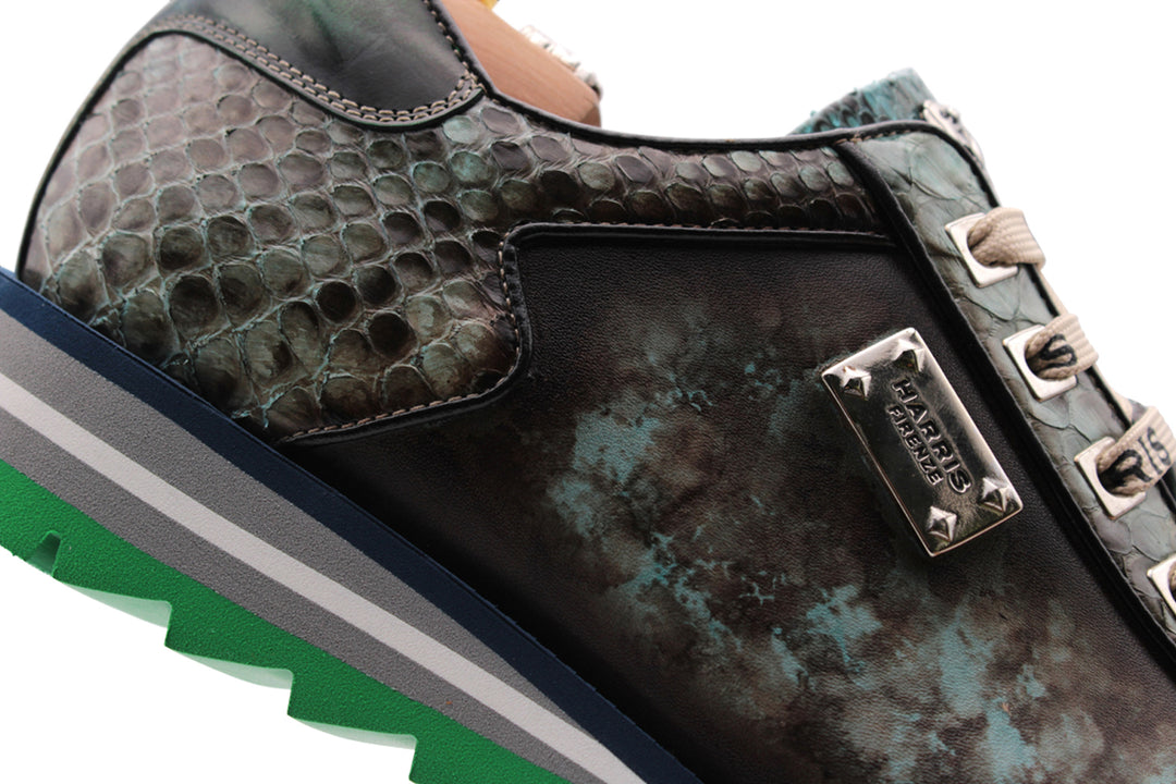 Hand -painted leather sneakers and python