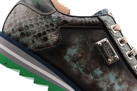 Hand -painted leather sneakers and python