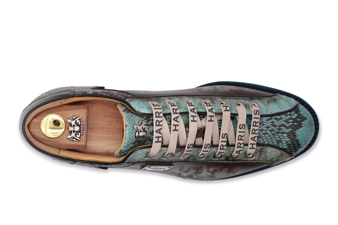 Hand -painted leather sneakers and python