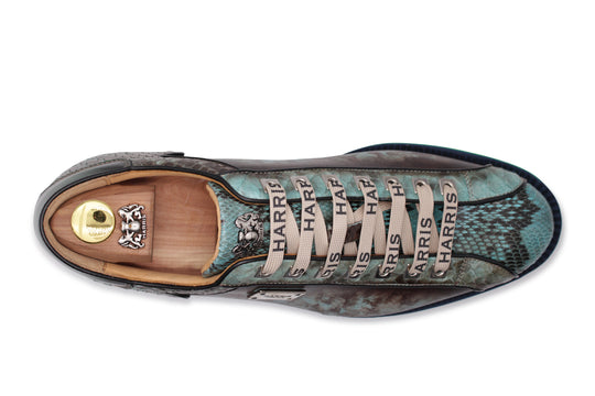 Hand -painted leather sneakers and python