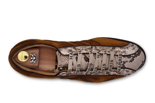 Sneaker in Wildleder und braunem Python