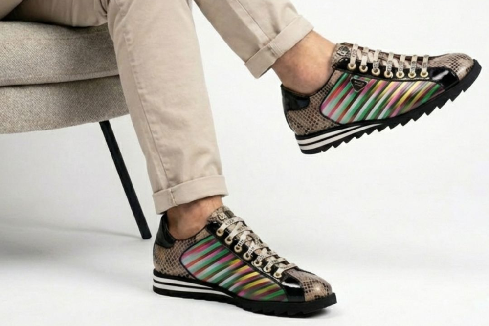 Limited Edition sneakers in python and multicolor stripes