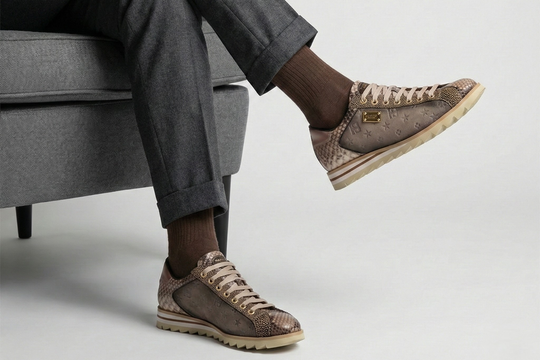 Suede and python sneakers