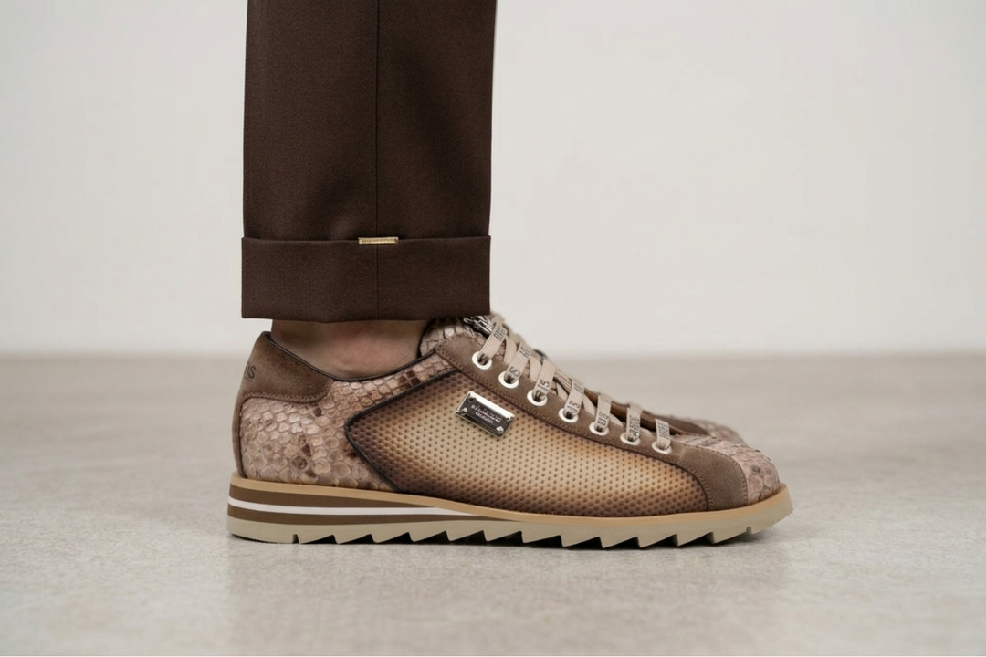 Perforated and python effect sneakers
