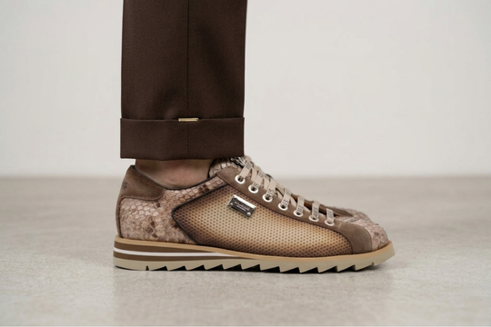Perforated and python effect sneakers