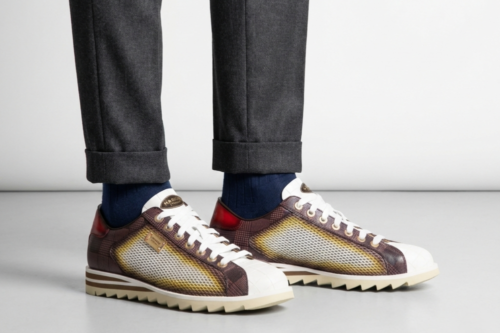 Crocodile effect and perforated sneakers