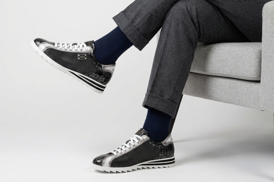 Crocodile effect and perforated sneakers