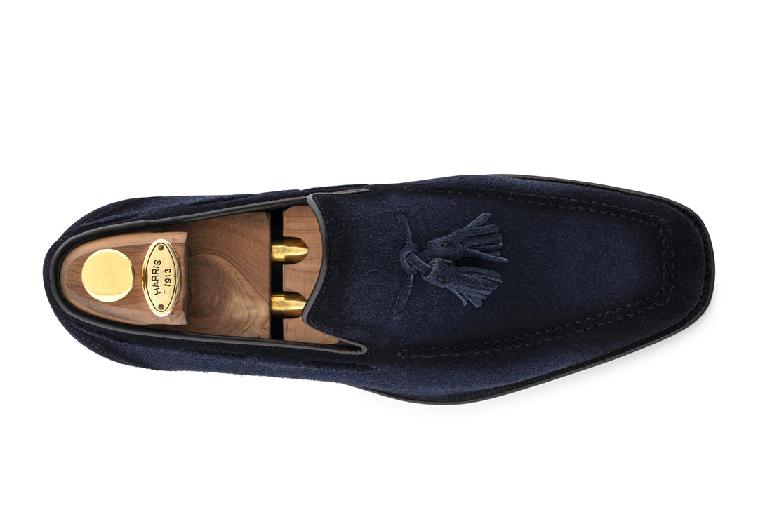 Mocassino con pon pon in pelle scamosciata sfumata a mano