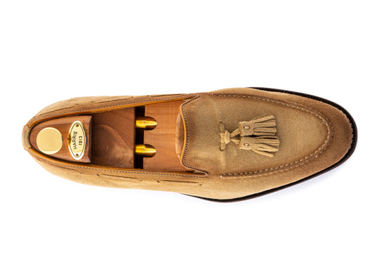 Mocassino in suede con pon pon