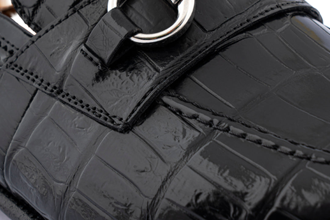 Alligator moccasin with metal loop