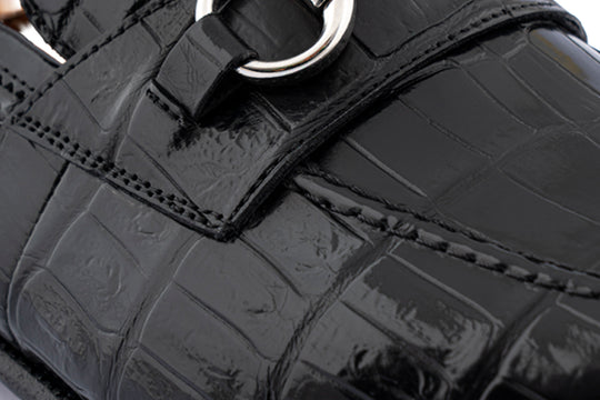 Alligator moccasin with metal loop