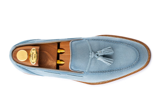 Mocassino in suede con pon pon