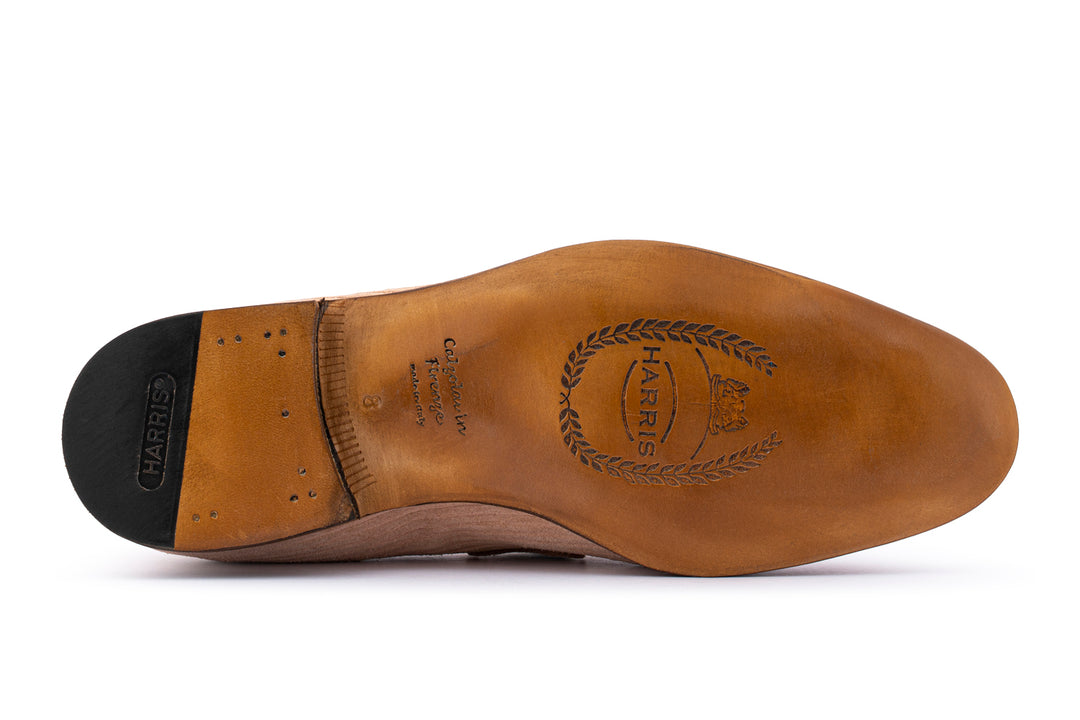 Striped suede moccasin with belt loop
