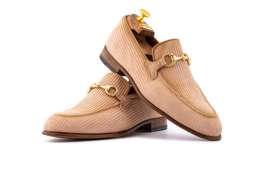 Striped suede moccasin with belt loop