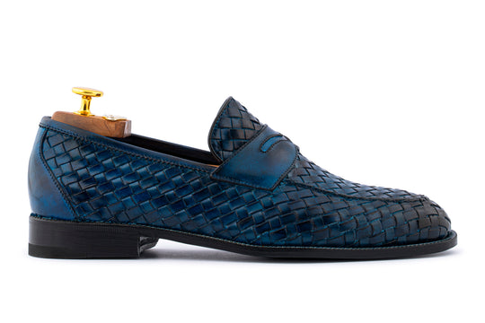 Hand-painted woven leather moccasin