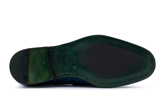 Hand-painted woven leather moccasin