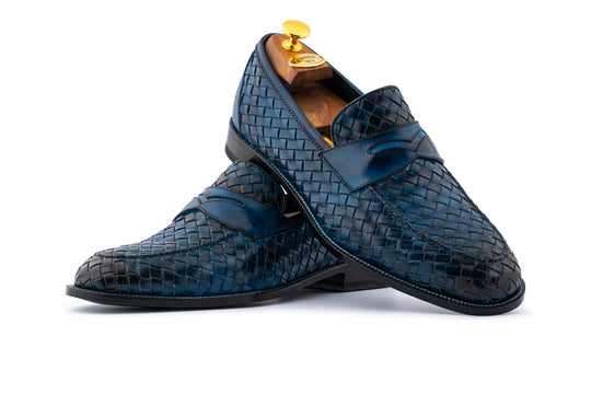 Hand-painted woven leather moccasin