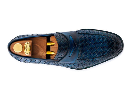 Hand-painted woven leather moccasin