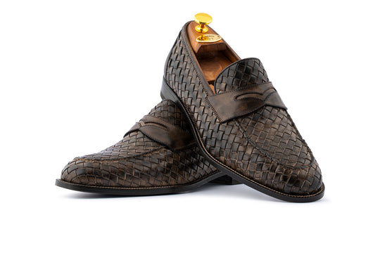 Hand-painted woven leather moccasin