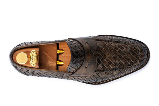 Hand-painted woven leather moccasin