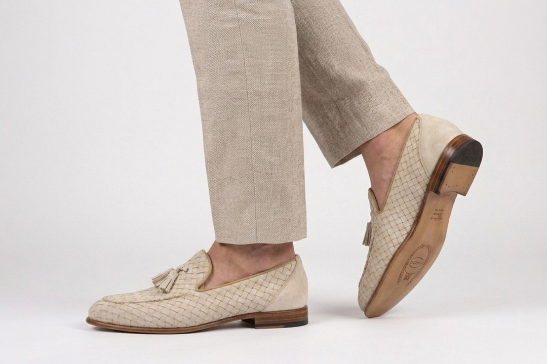 Woven suede moccasin