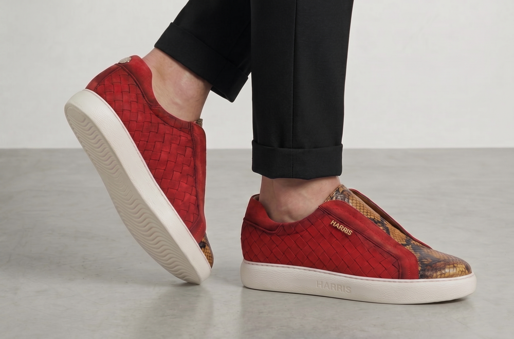 Slipon-Sneaker aus gewebtem Leder und Python