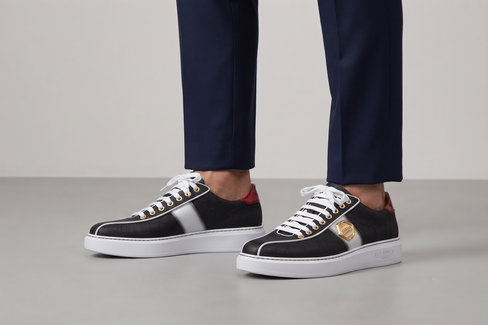 Sneakers in pelle gommata effetto coccodrillo