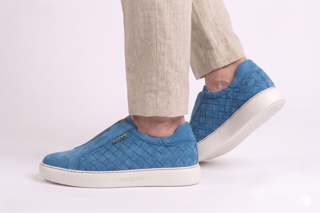 Sneakers slipon in pelle intrecciata