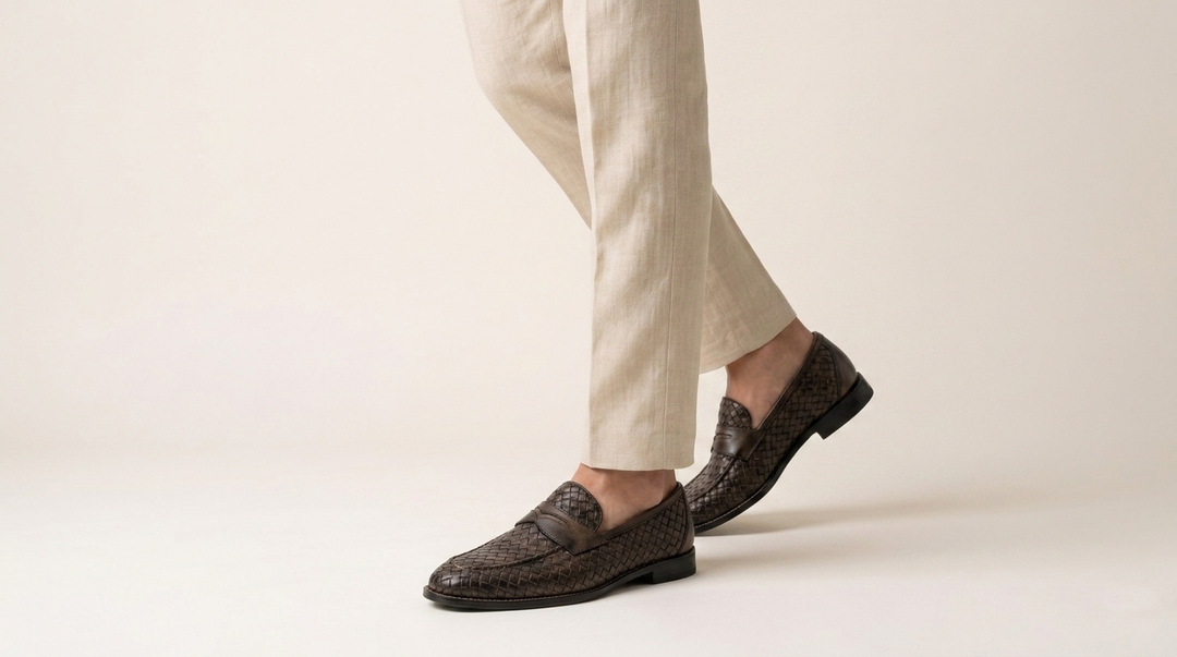 Hand-painted woven leather moccasin