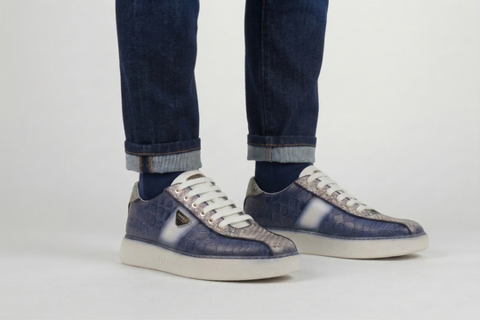 Sneakers mit Krokodil- und echtem Python-Effekt