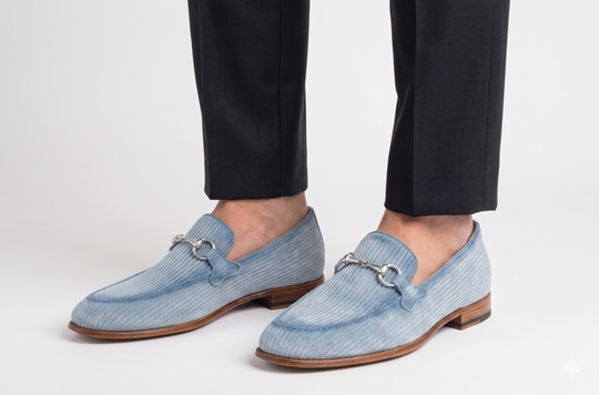 Mocassino in suede rigato con passante