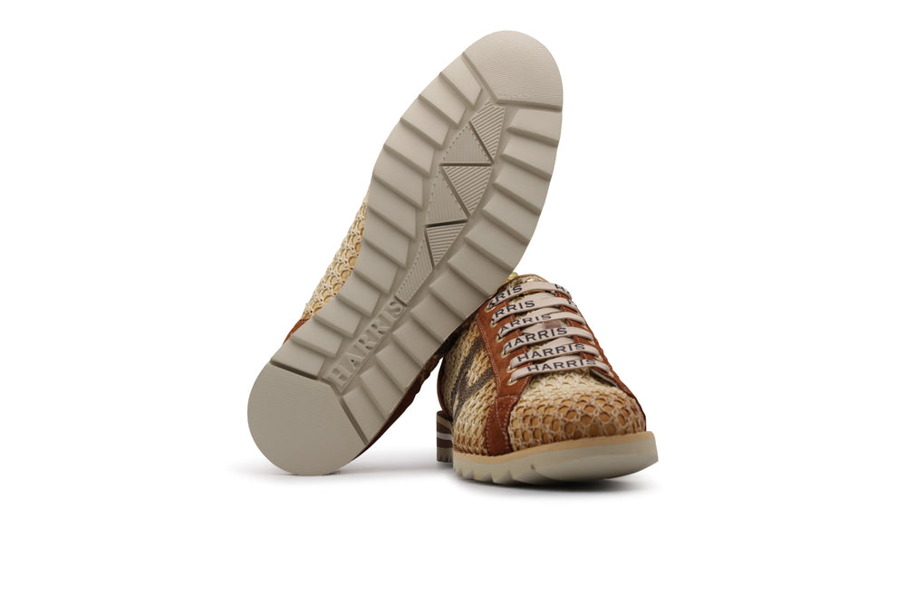 Leather and raffia sneakers