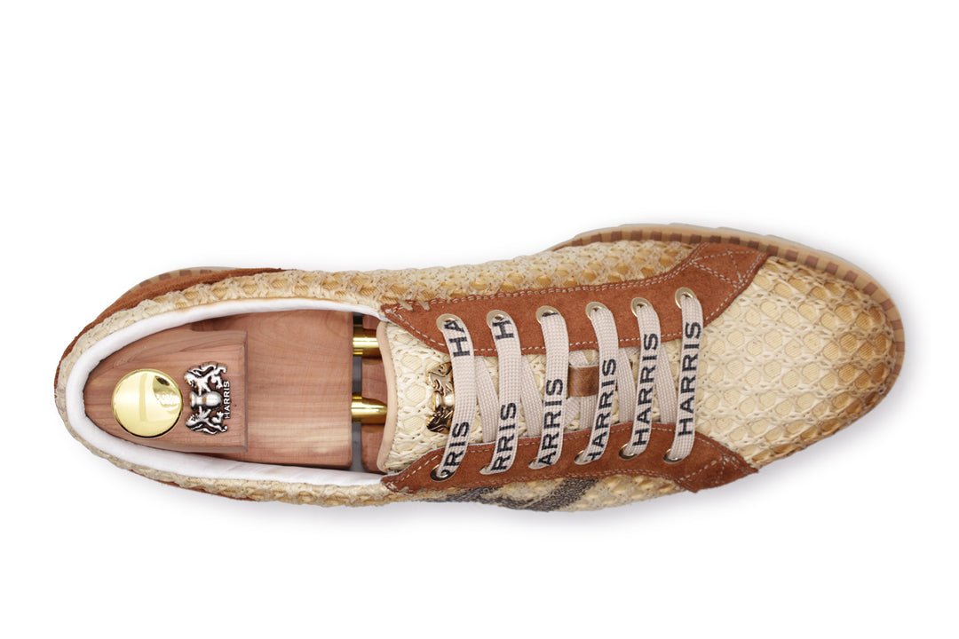 Leder- und Raffia -Turnschuhe